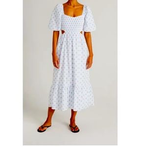 Bloom Organic Cotton Poplin Floral Dress Blue - Faithfull the Brand - Size M